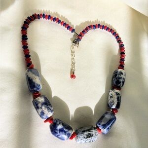 Vintage Sodalite Bead & Glass Bead Toggle Necklace 15”